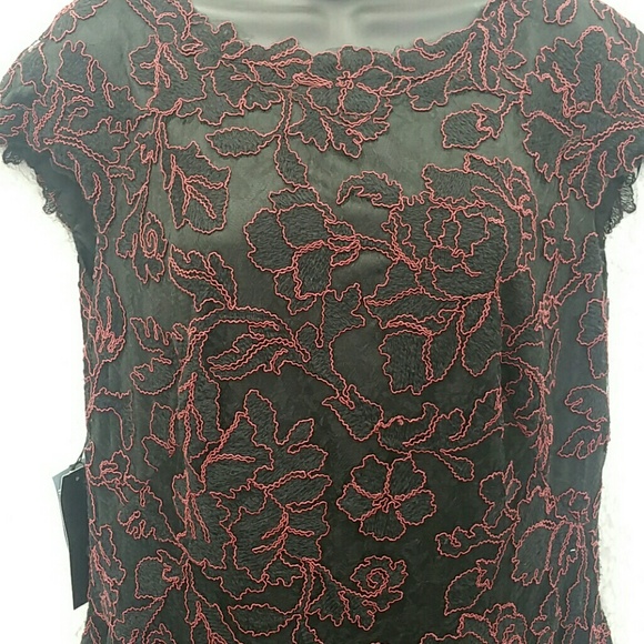 Tadashi Shoji black red fit & flair cocktail dress - Picture 2 of 8